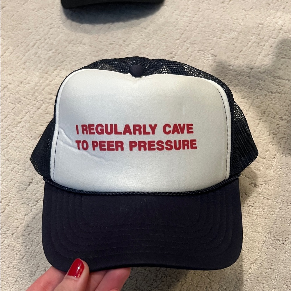 OTTO Black and White Trucker Hat with Red Text